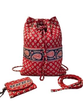 Vera Bradley Vintage Quilted Americana Paisley Drawstring Backpack &  Wallet Set